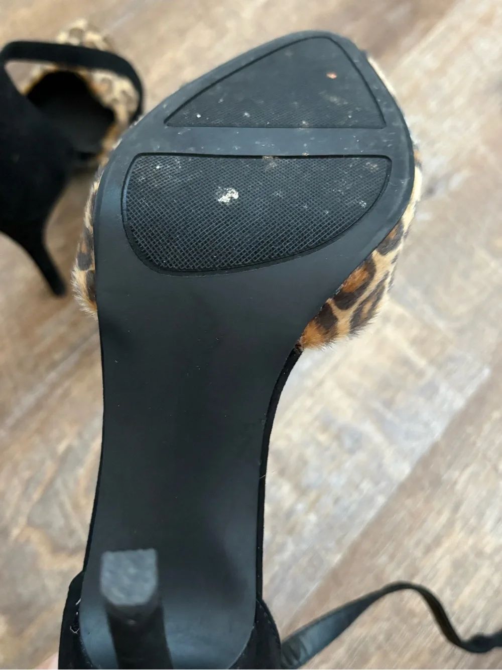 Leopard Print Pointed Heels with Black Ankle Strap - Leopard & Black